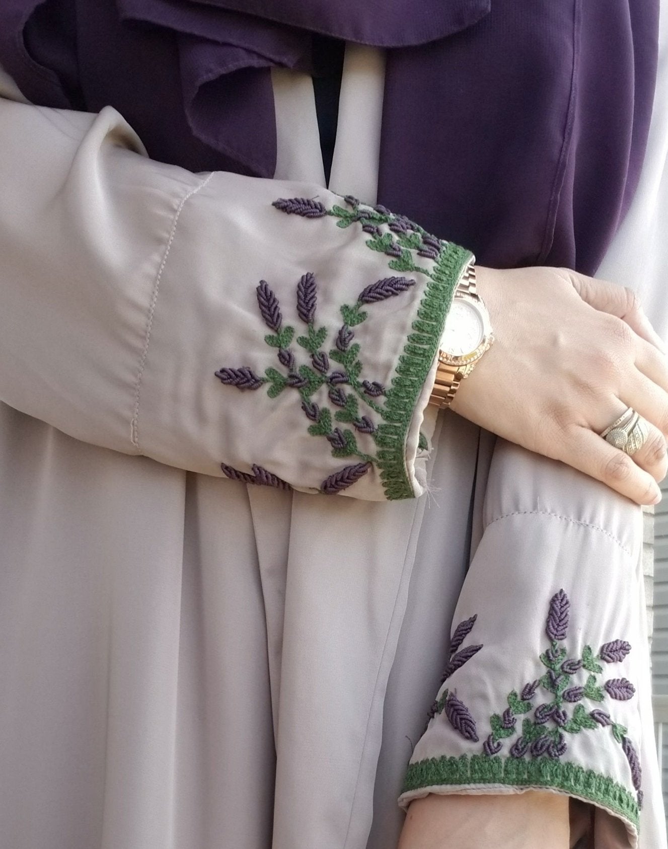 Lapel Coat with Hand-Embroidered Sleeves