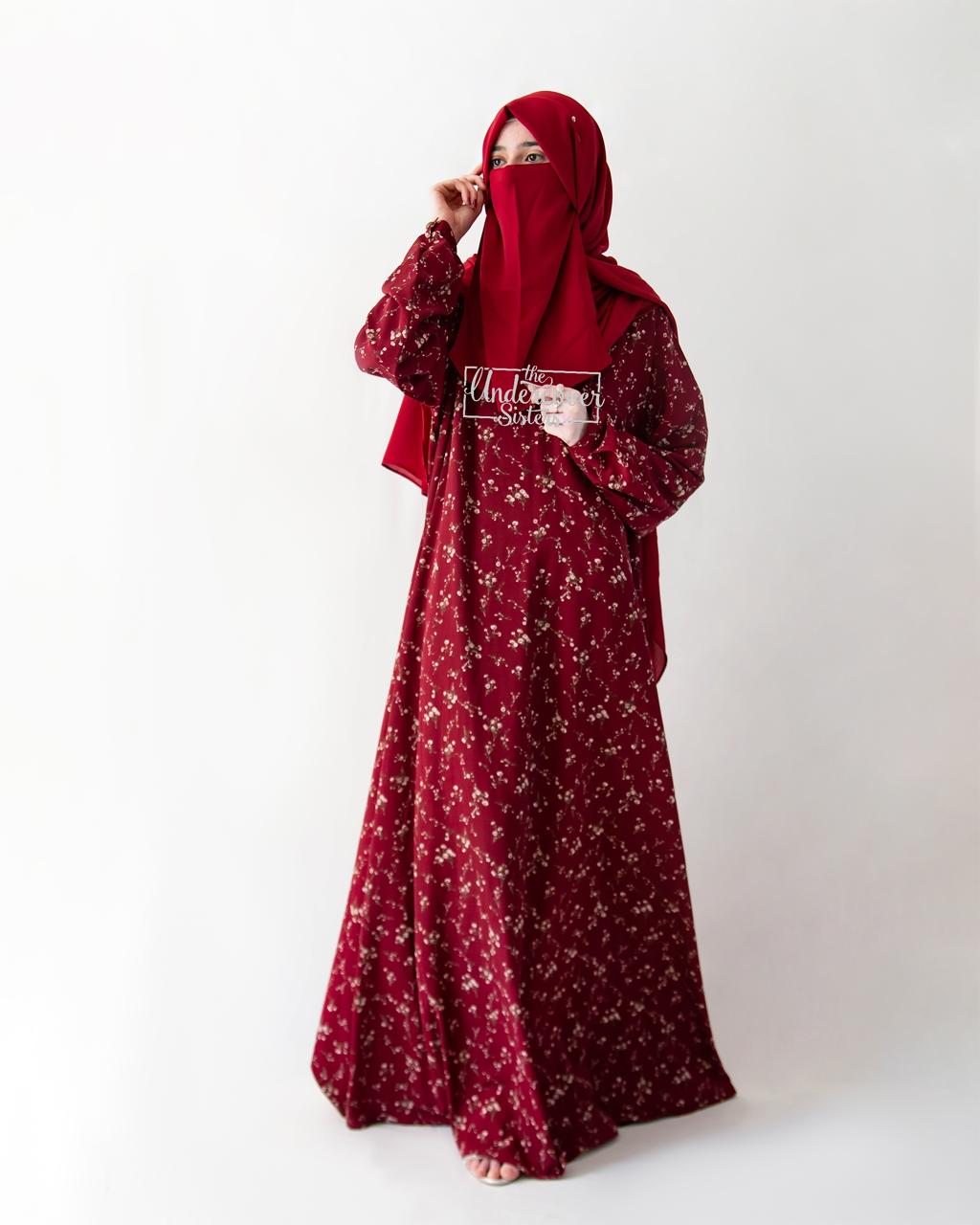 Hijab & Naqab Set-Reddish Maroon