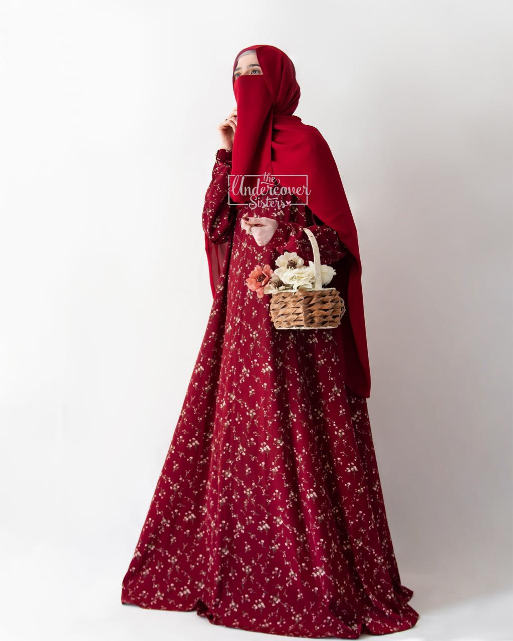 Hijab & Naqab Set-Reddish Maroon