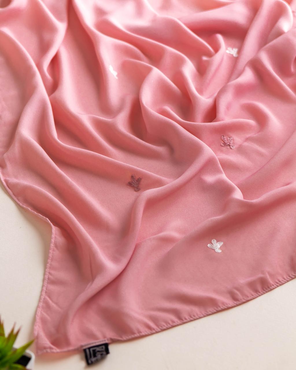 Embroidered Hijab & Naqab Set-Pastel Pink