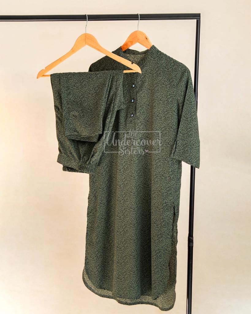 Moss Green Printed Georgette Co-ord