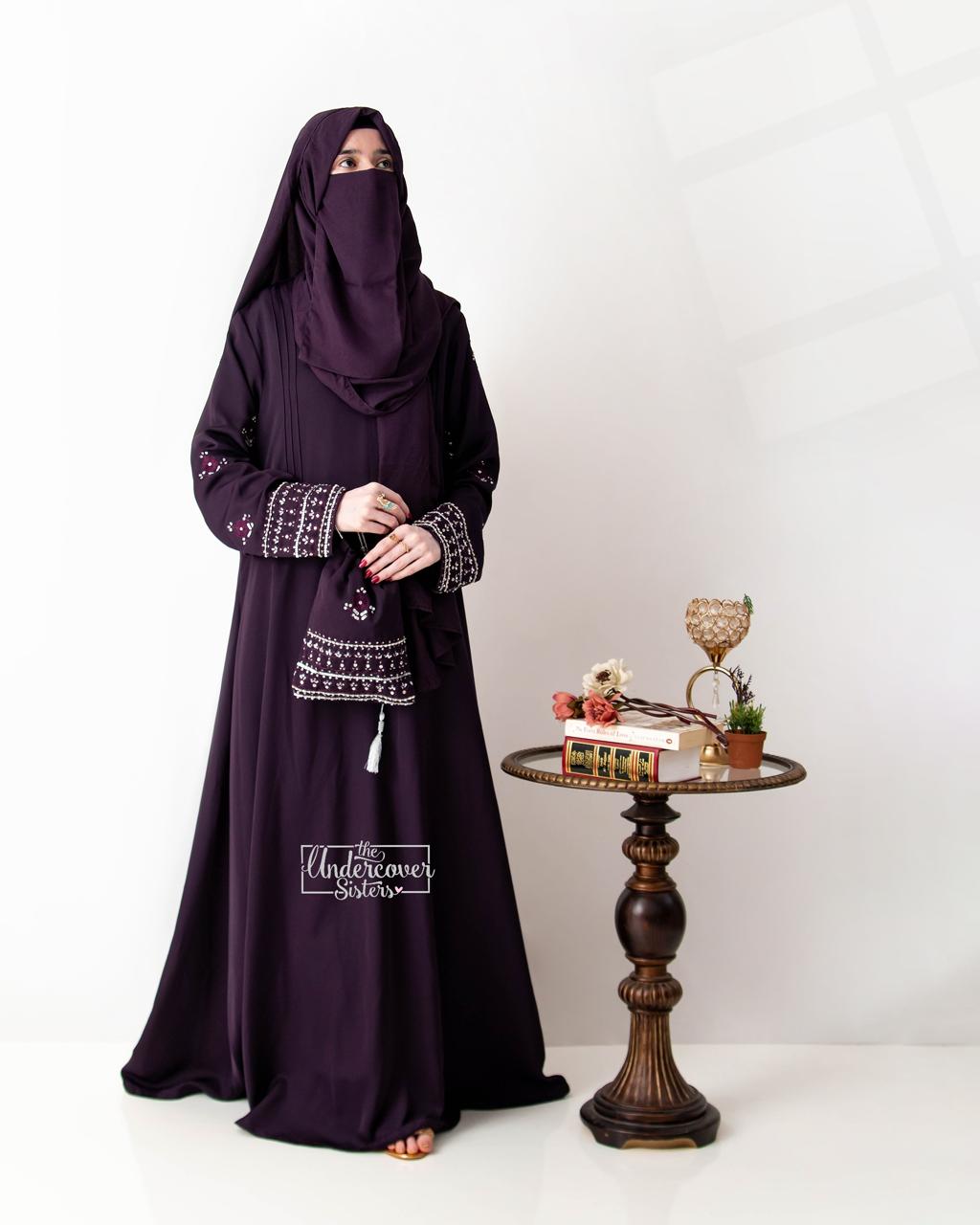 Dyed Hijab & Naqab Set-Dark Purple