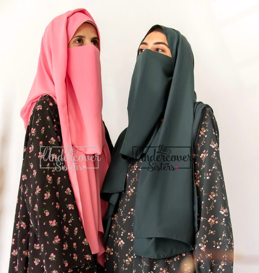 Dyed Hijab & Naqab Set-Dark Green