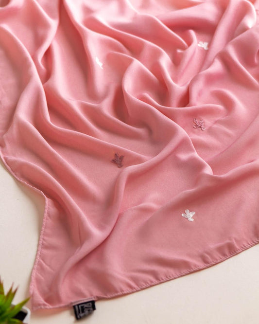 Embroidered Hijab & Naqab Set-Pastel Pink