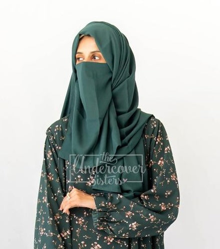 Dyed Hijab & Naqab Set-Dark Green