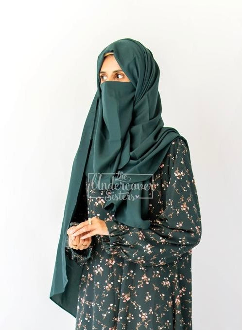 Dyed Hijab & Naqab Set-Dark Green