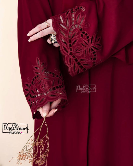 Floral Cutwork Embroidery-Maroon