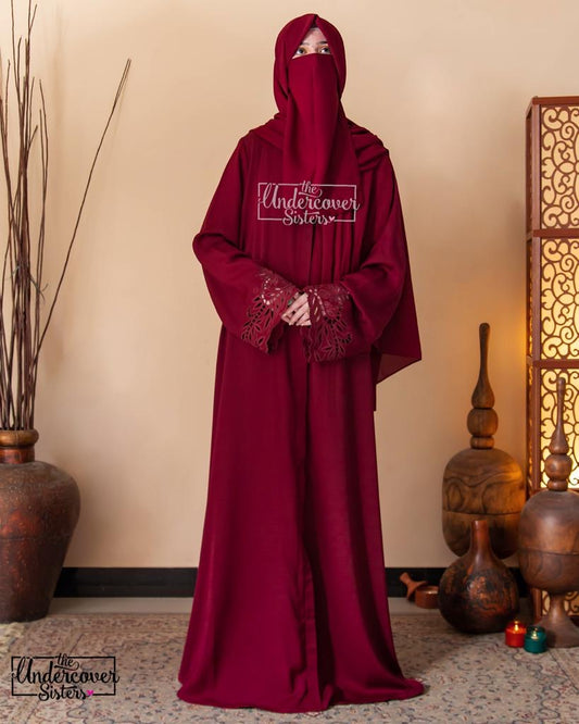 Floral Cutwork Embroidery - Maroon