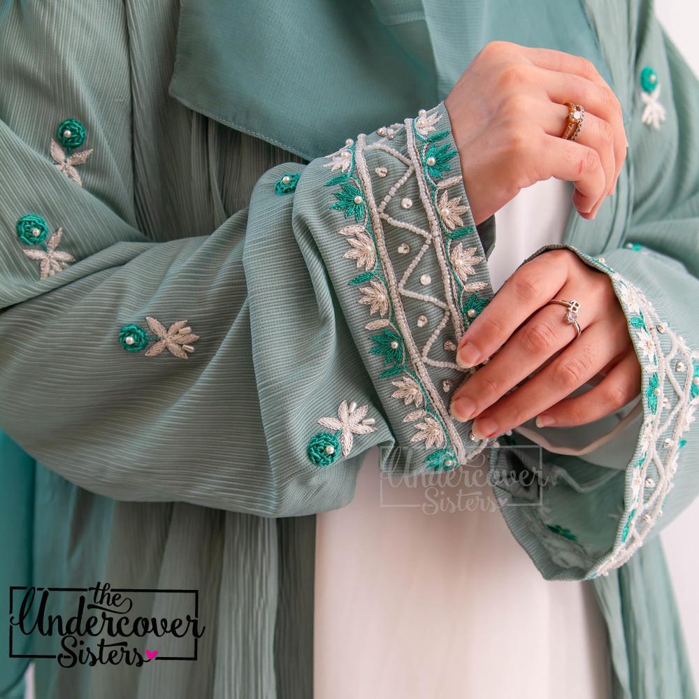 Mint Green with Hand-Embroidered Sleeves
