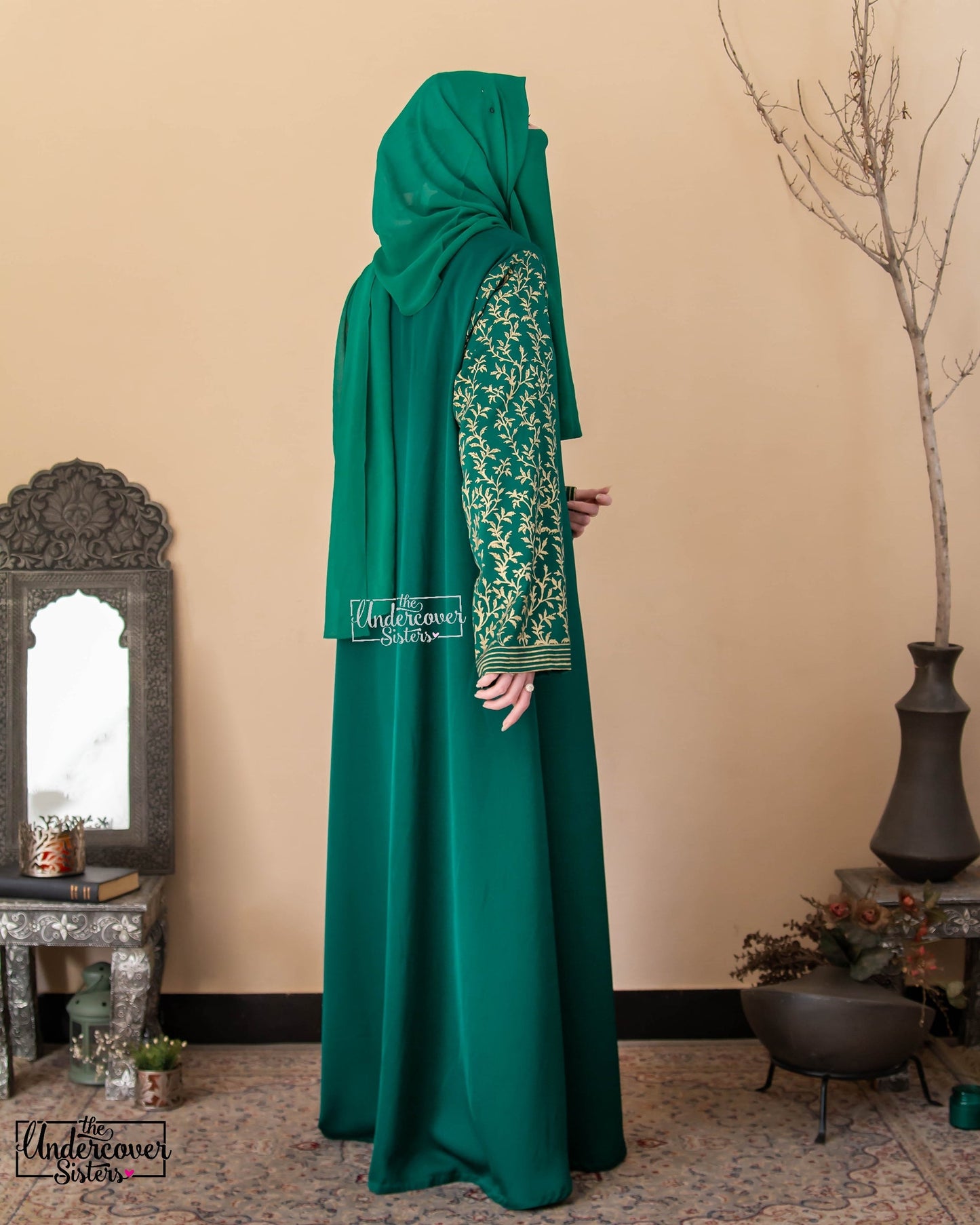 Gold-Pasted Block-Printed Abaya