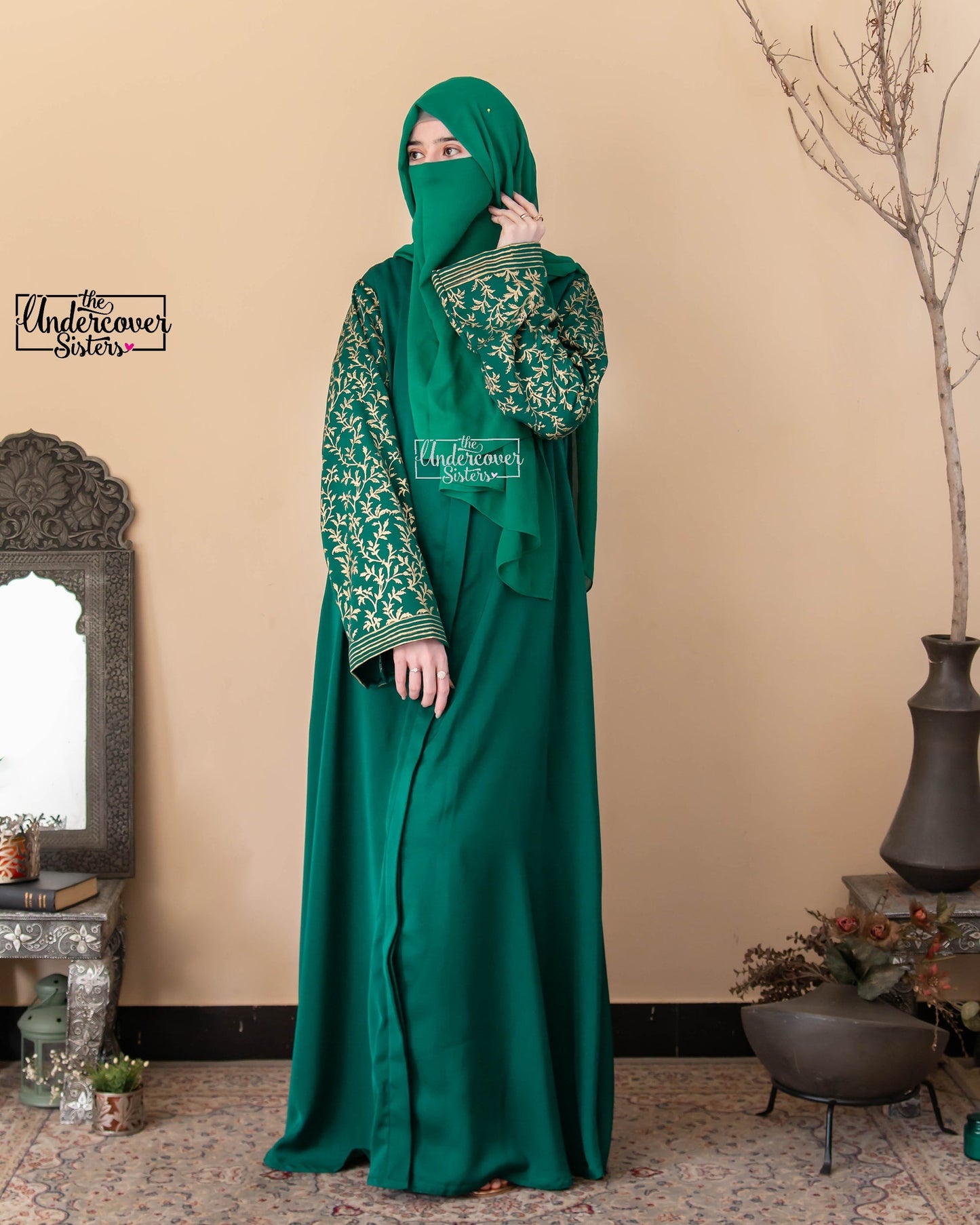 Gold-Pasted Block-Printed Abaya